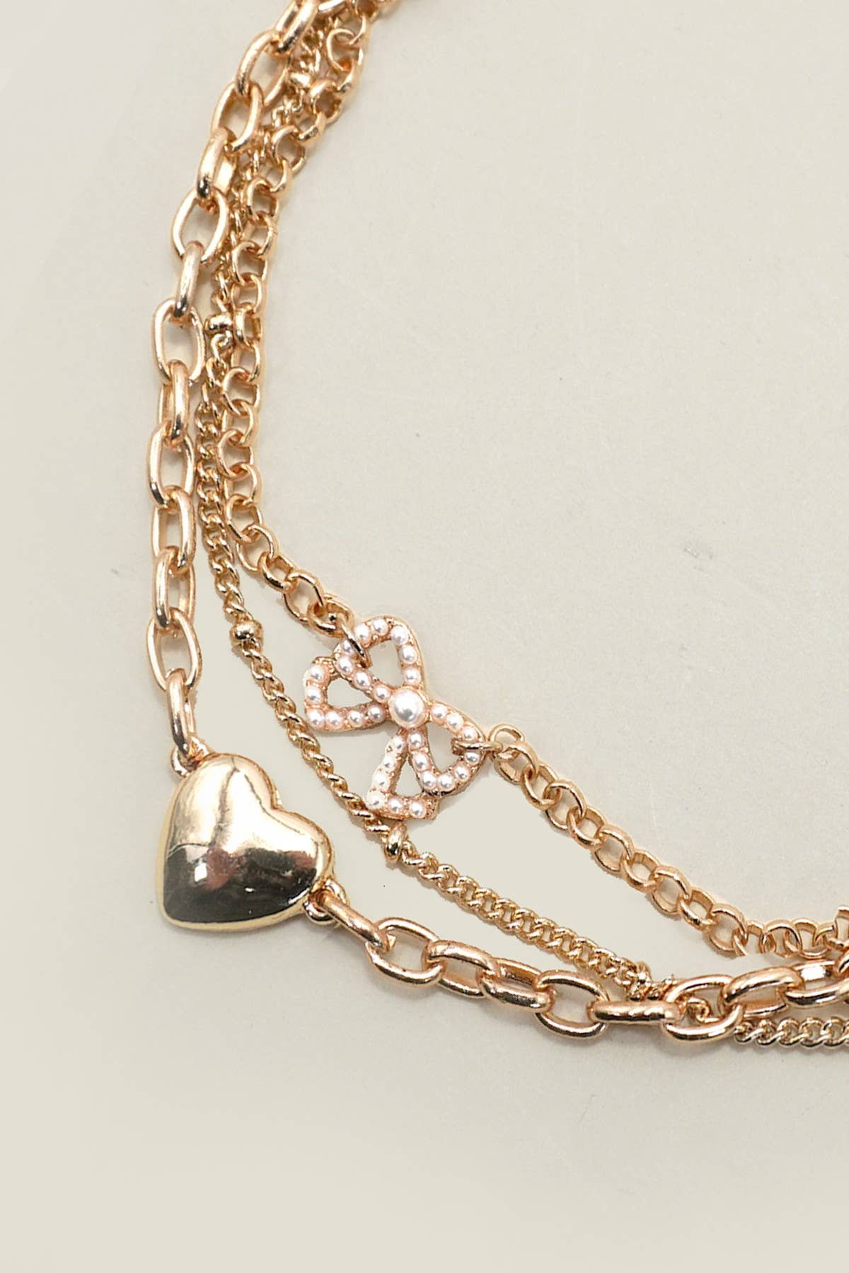 Multi-Layer Heart Bow Pearl Charm Bracelet