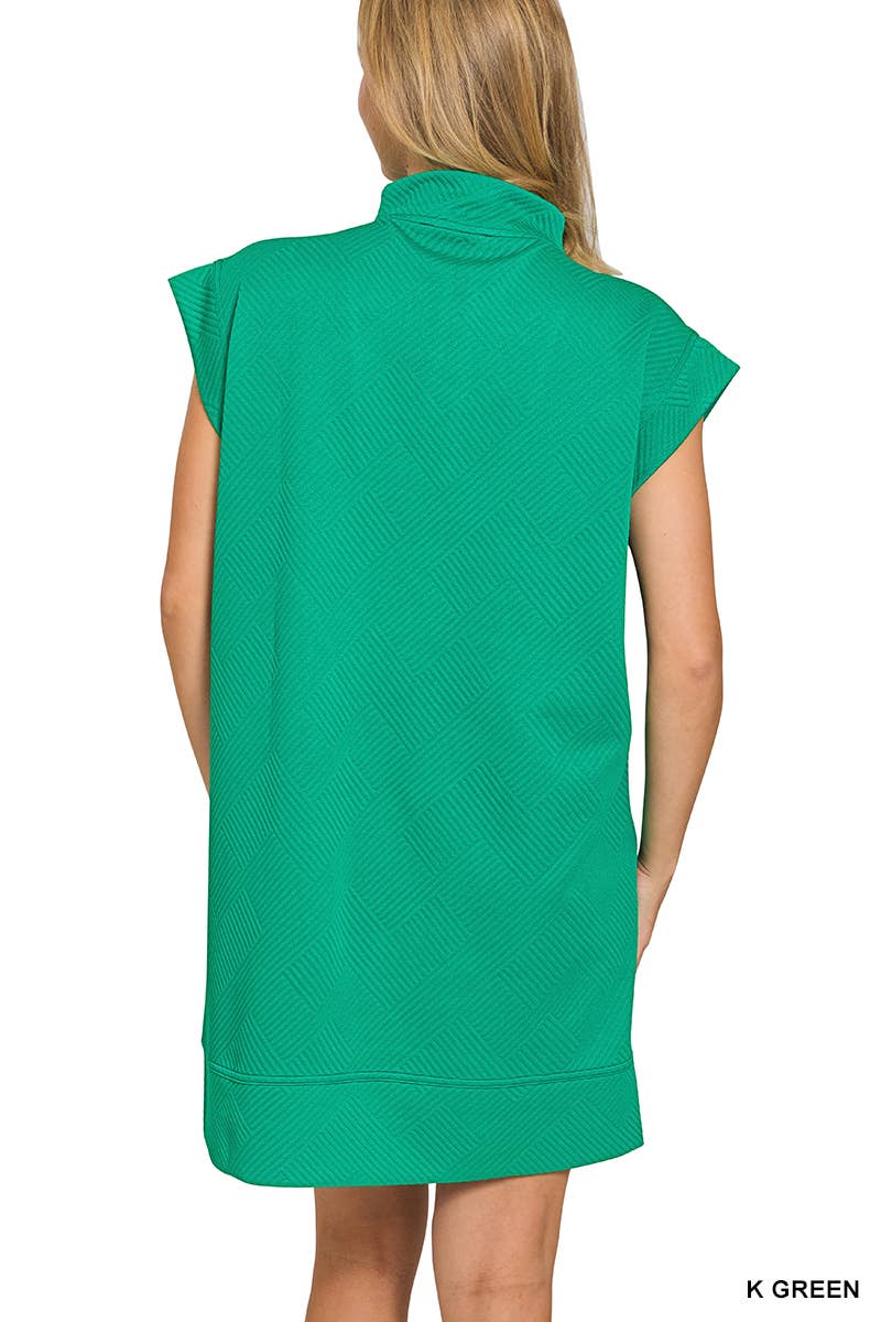Textured Knit Jacquard Quarter Zipper Mini Dress