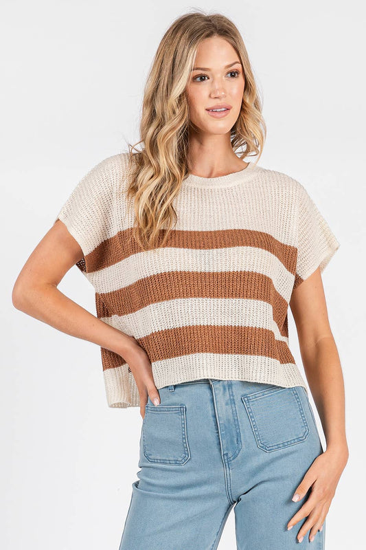 Striped Short Sleeve Sweater
