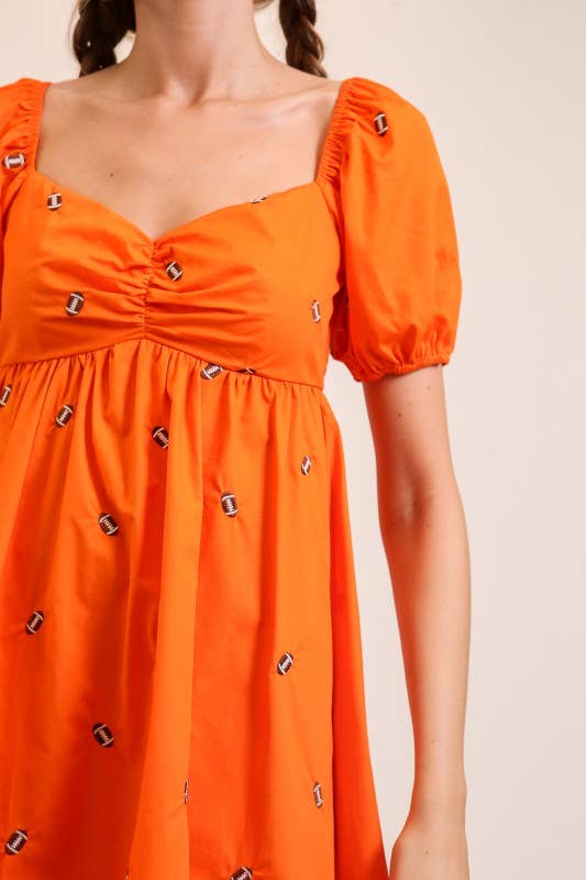 Game Day Puff Sleeve Babydoll Football Dress