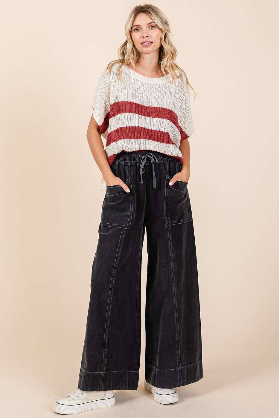 Mineral Wash Wide Leg Pants