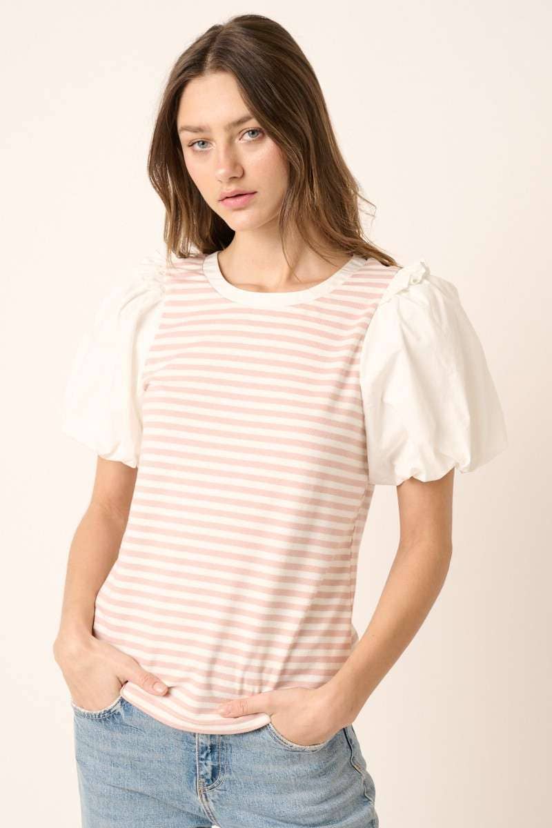 Striped Balloon Sleeve Top
