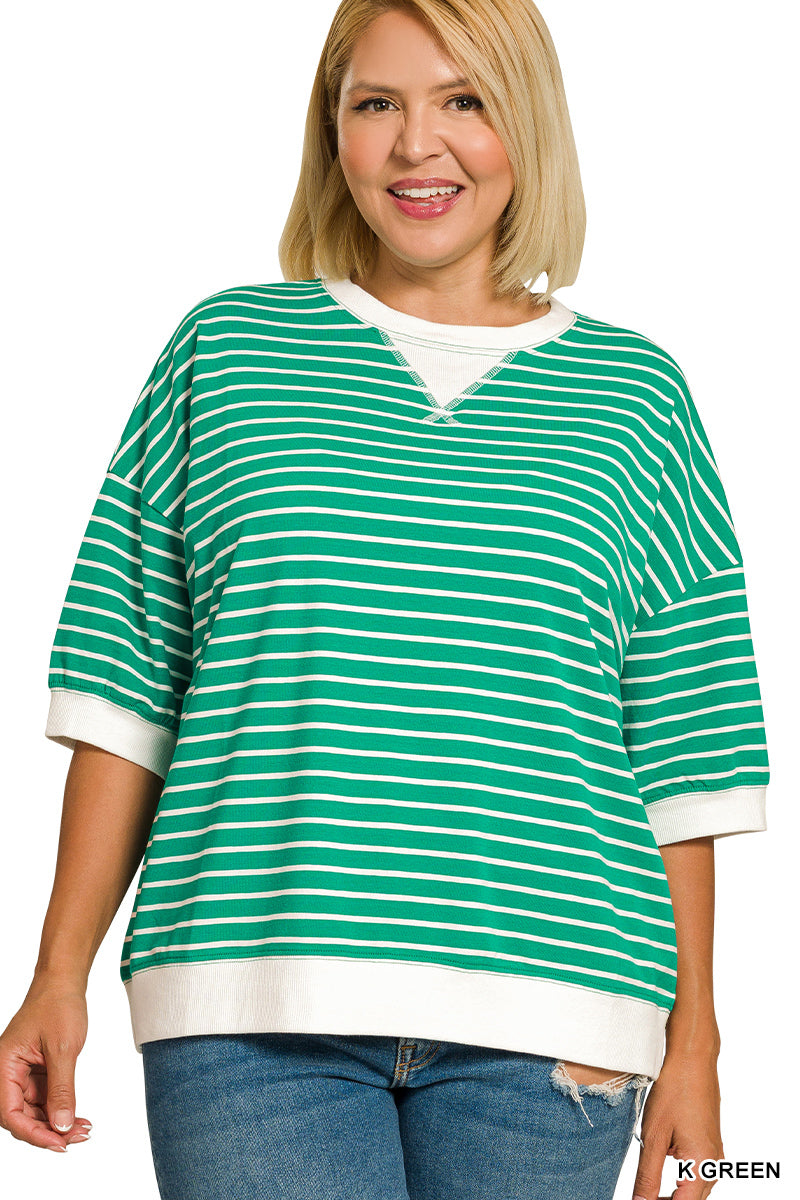 Curvy Stripe Rib Pullover