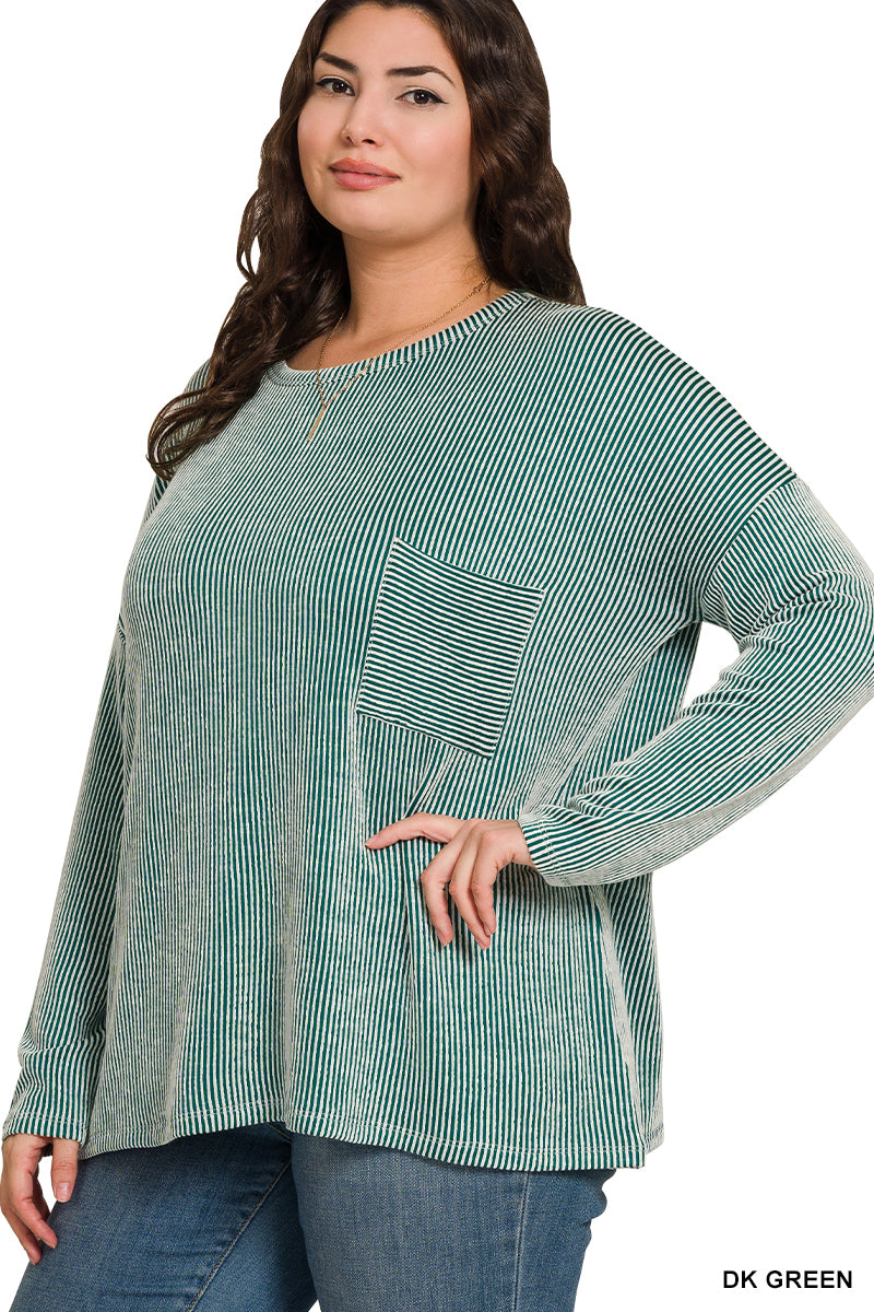Curvy Long Sleeve Corded Pocket Top