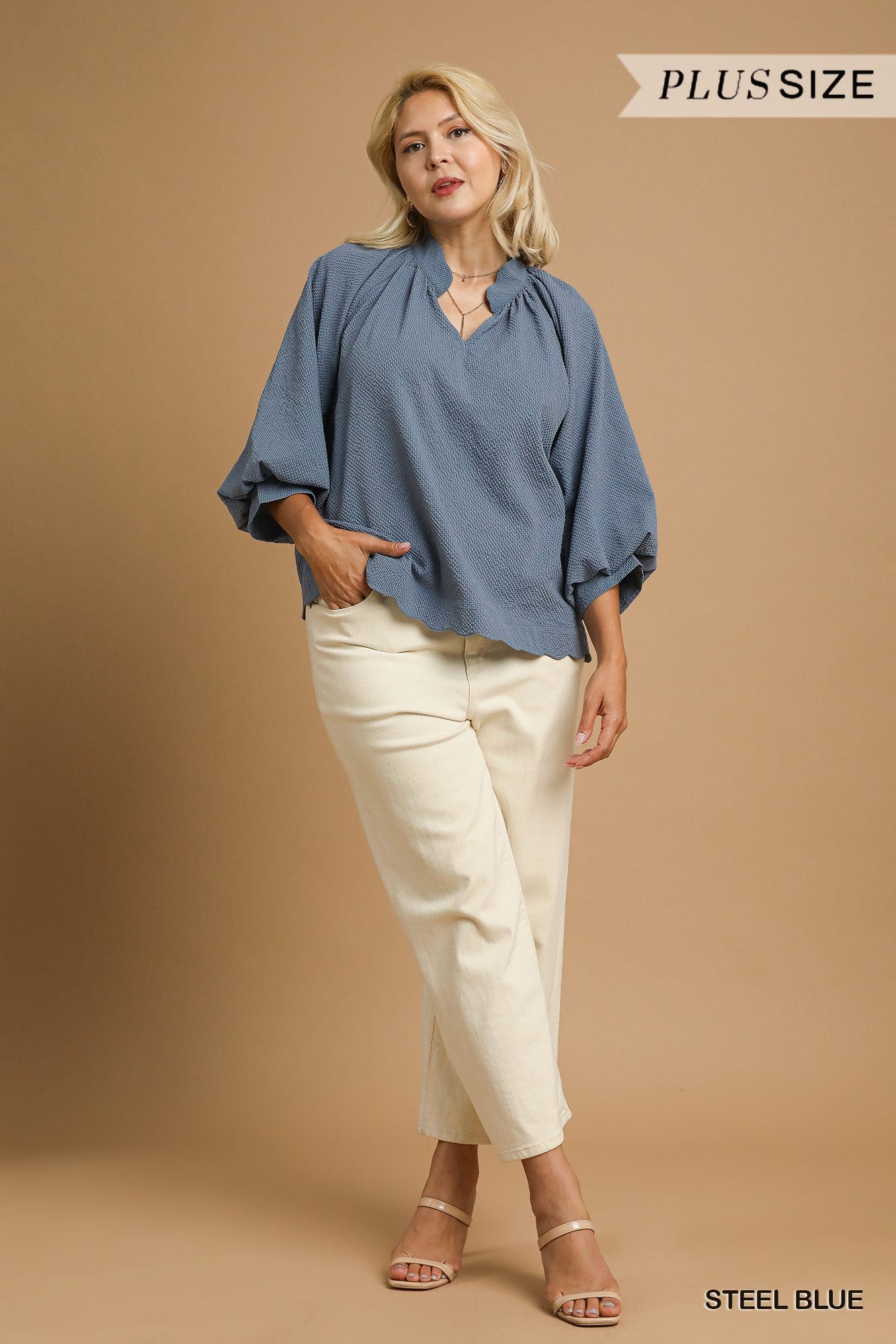 Textured Scallop Hem Blouse