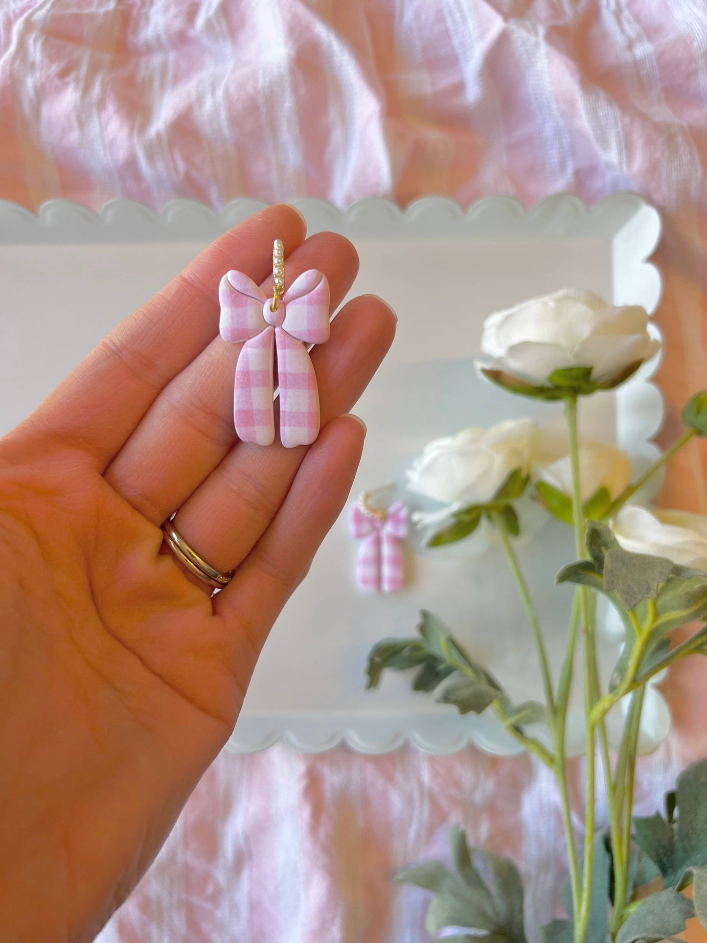 Pink Gingham Earrings, Spring Gingham Earrings