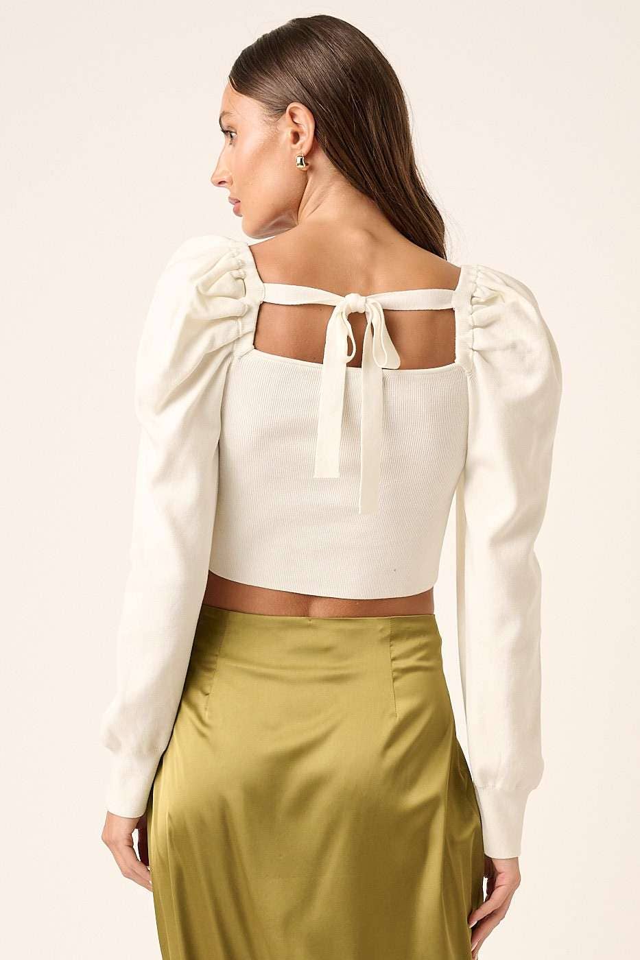 Square Neck Puff Sleeve Crop Top