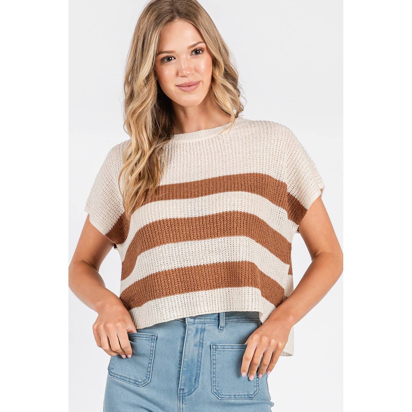 Striped Short Sleeve Sweater