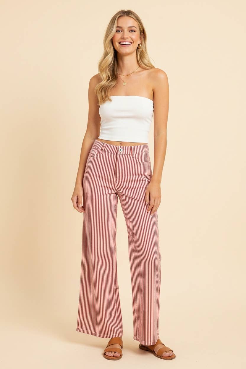 High-Rise Wide-Leg Railroad Stripe Pants