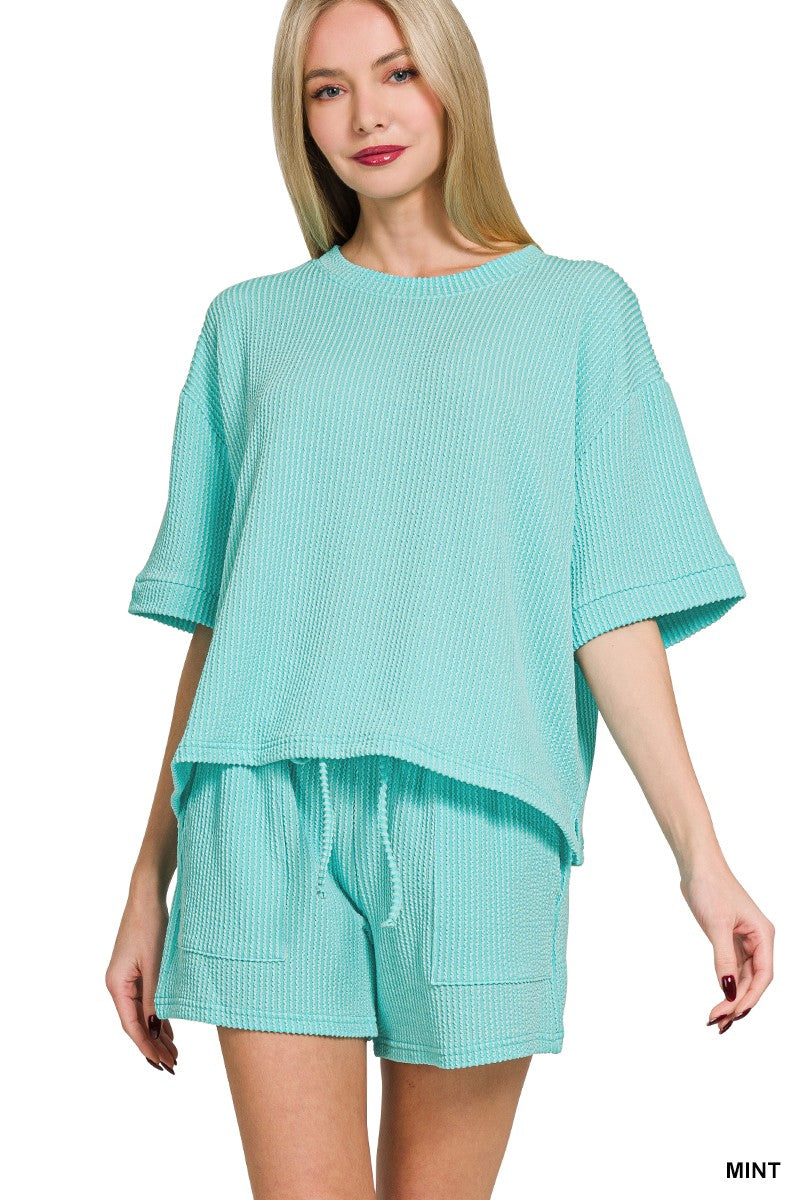 Raised Rib Short Sleeve Tee & Short Pants Set