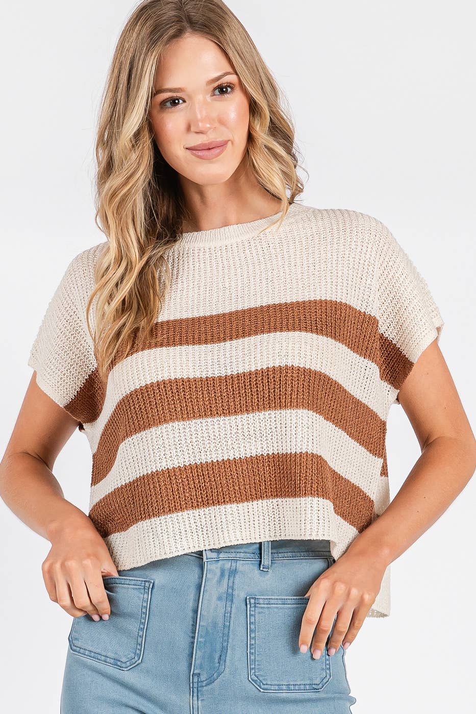 Striped Short Sleeve Sweater