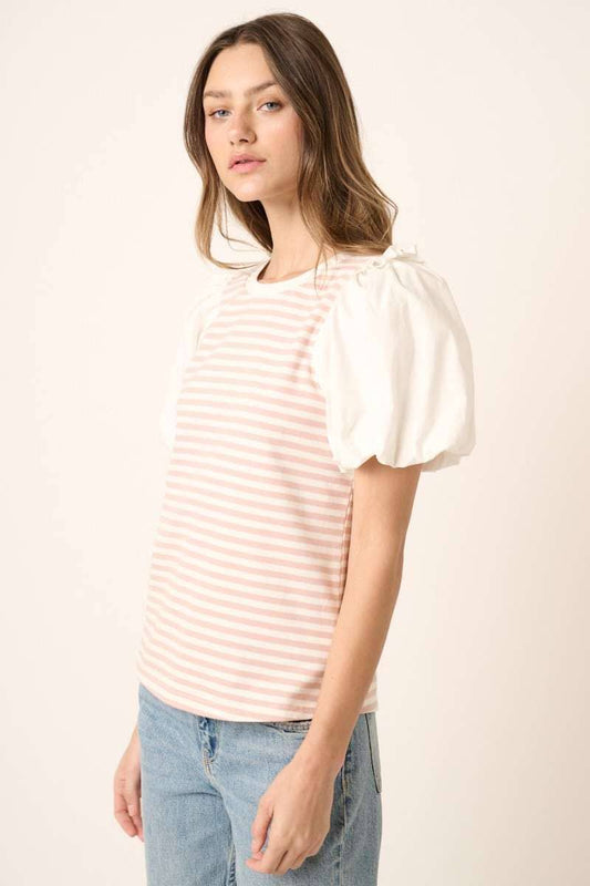 Striped Balloon Sleeve Top