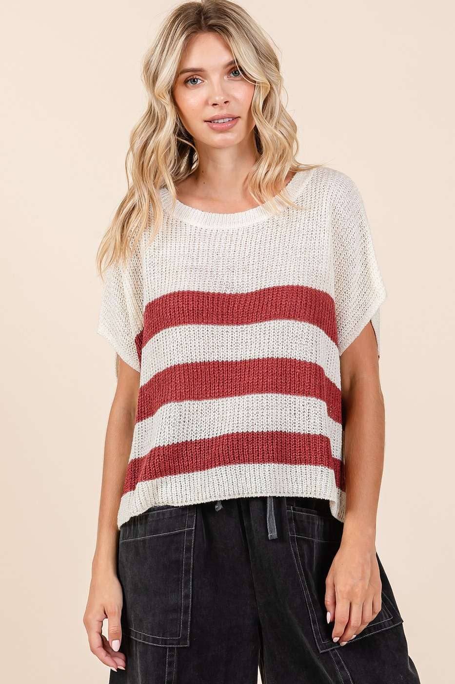 Striped Short Sleeve Sweater