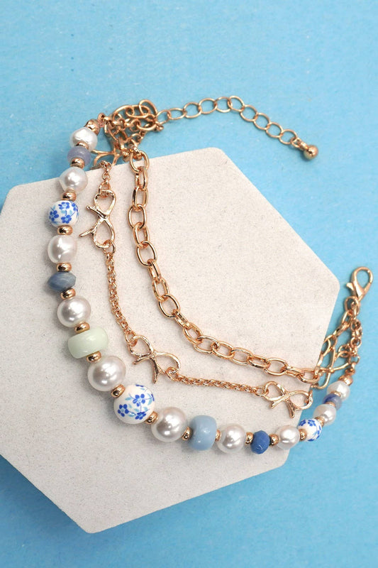 Ceramic Porcelain Pearl Bow Bracelet