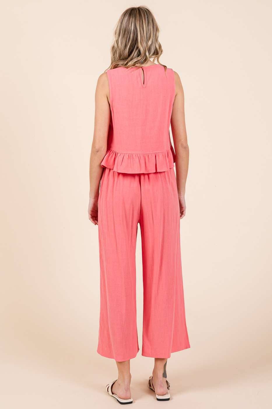 Linen Ruffle Tank Top and Pant Set