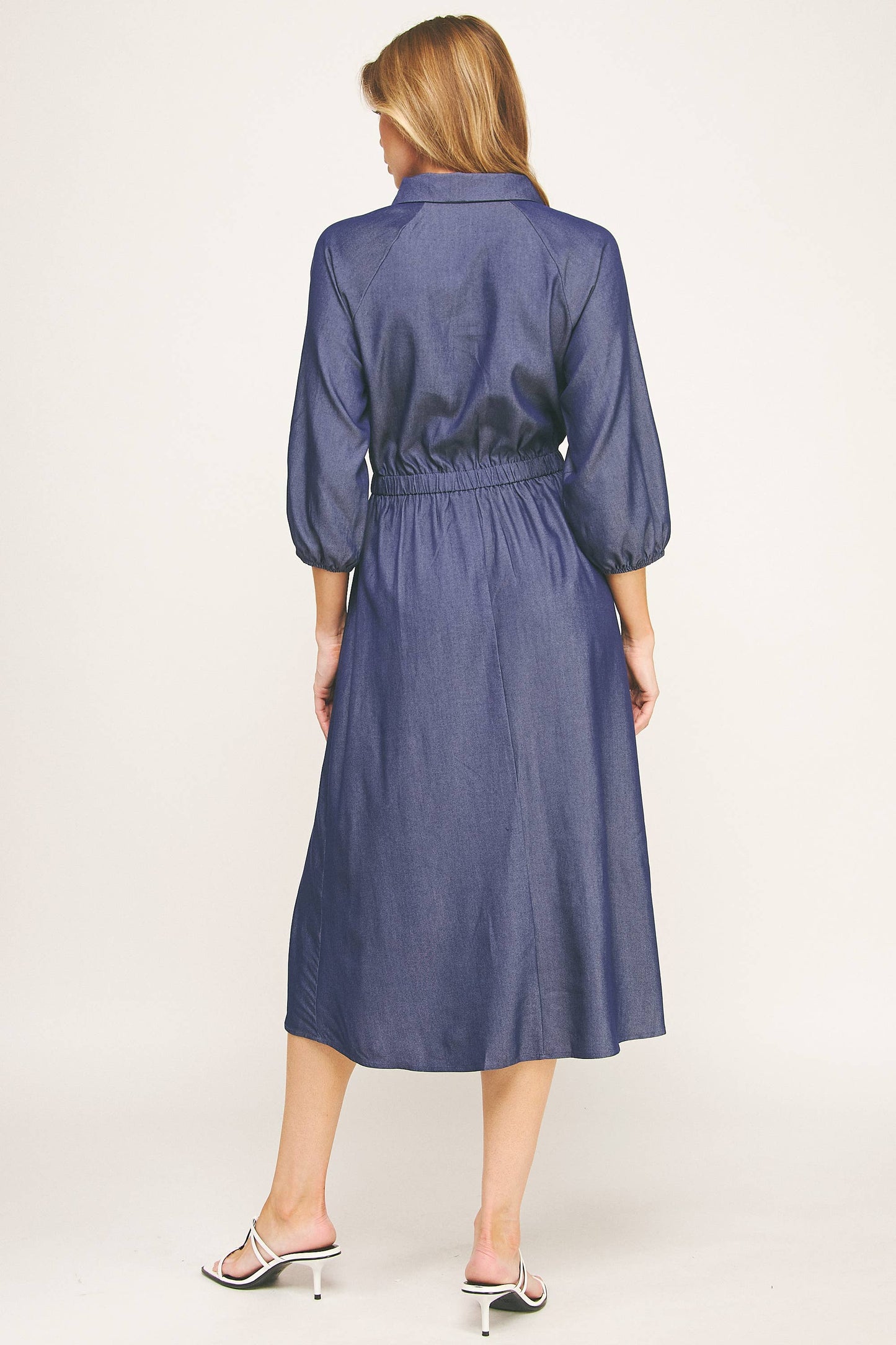 CHLOE CHAMBRAY BUTTON-DOWN MIDI DRESS