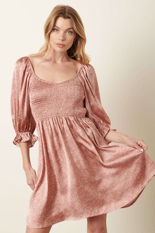 Petal Satin Smocked Mini Dress