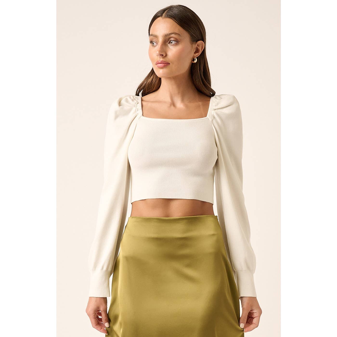 Square Neck Puff Sleeve Crop Top