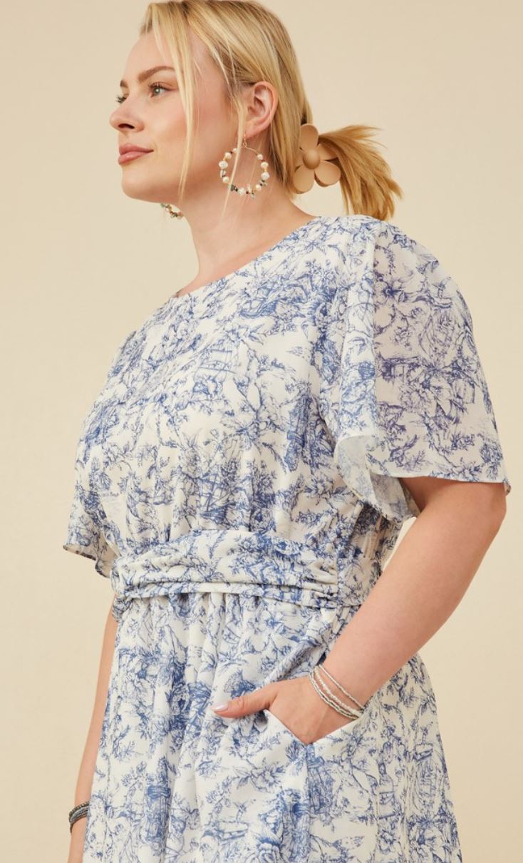 Vintage Bloom Plus Twist Waist Dress
