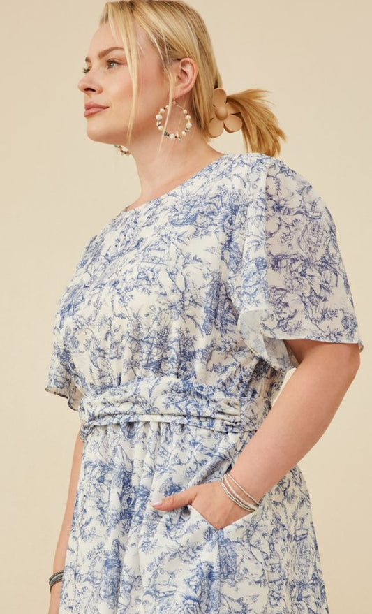 Vintage Bloom Plus Twist Waist Dress