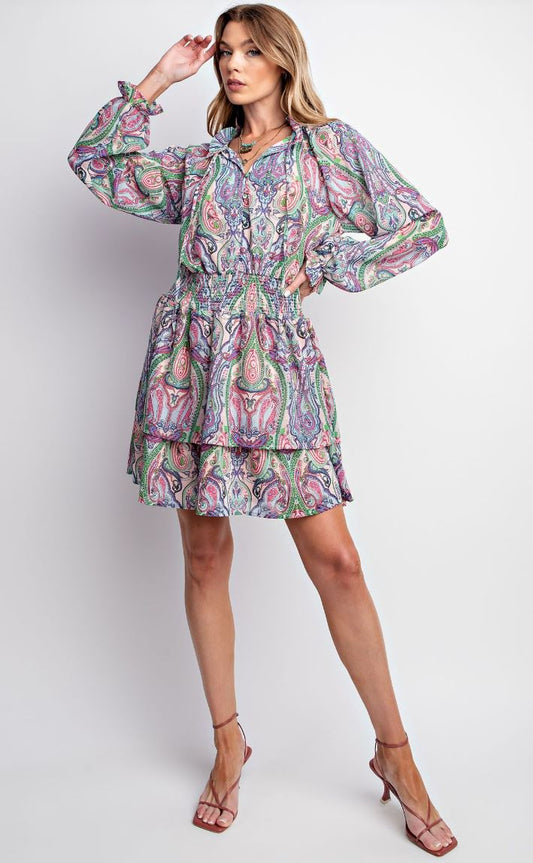 Boho Breeze Paisley Ruffle Dress