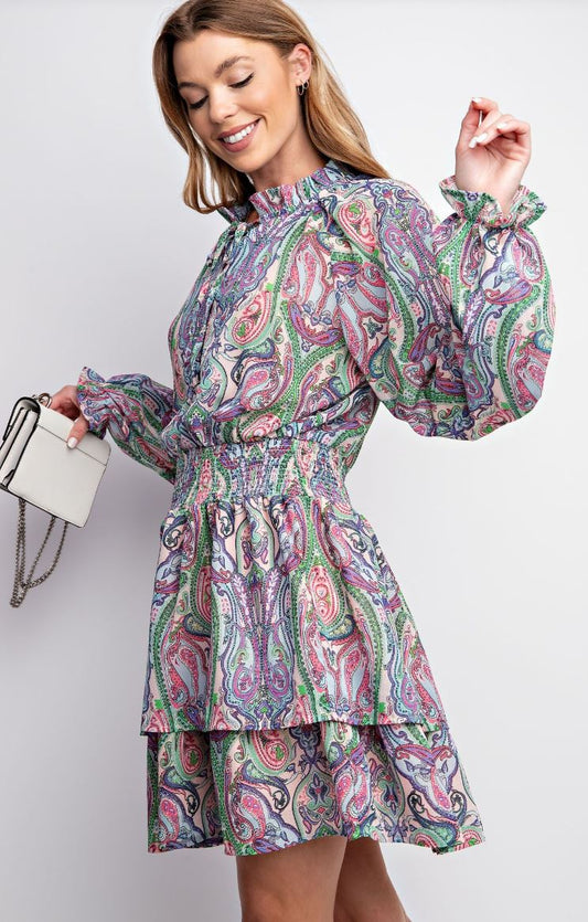 Boho Breeze Paisley Ruffle Dress