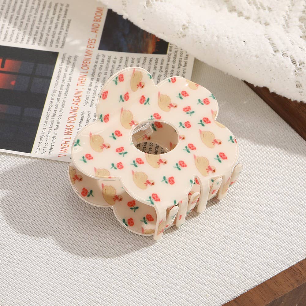 JUMBO FLORAL FLOWER HAIR CLAW CLIPS