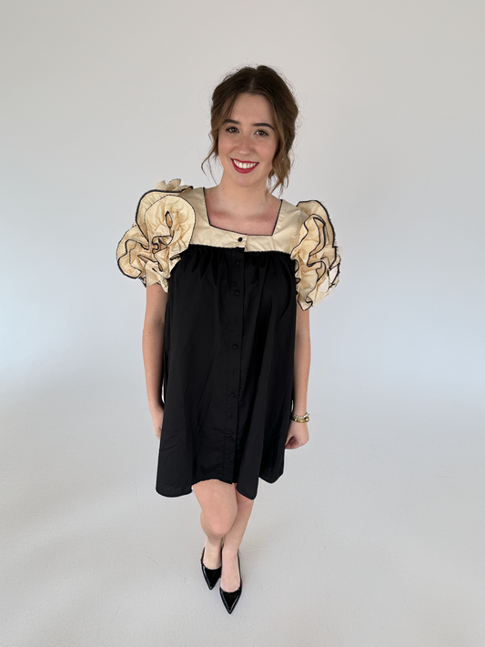 Midnight Grace Ruffle Sleeve Dress