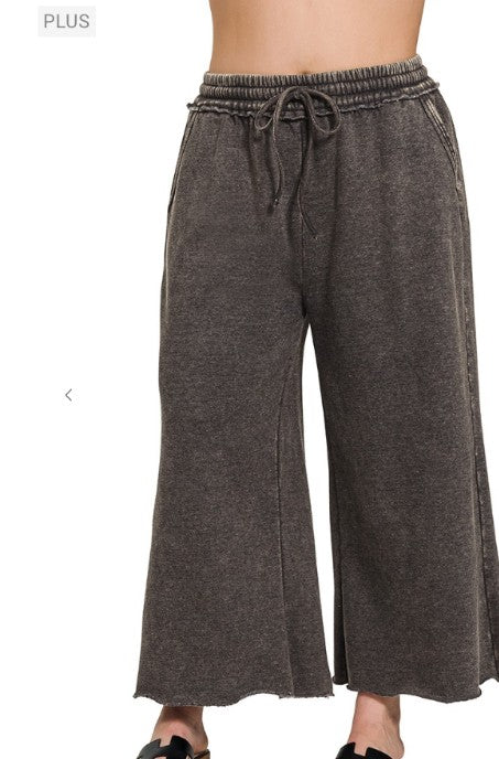 Curvy Acid Wash Pants Ash Black