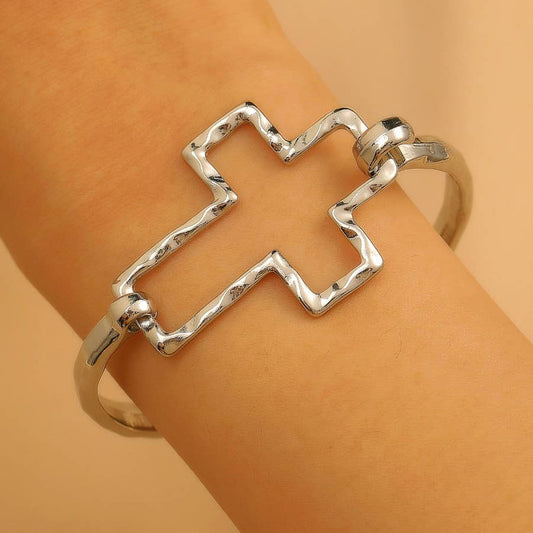 Hammered Open Cross Bangle