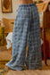 Frayed Detail Plaid Wide Leg Jeans
