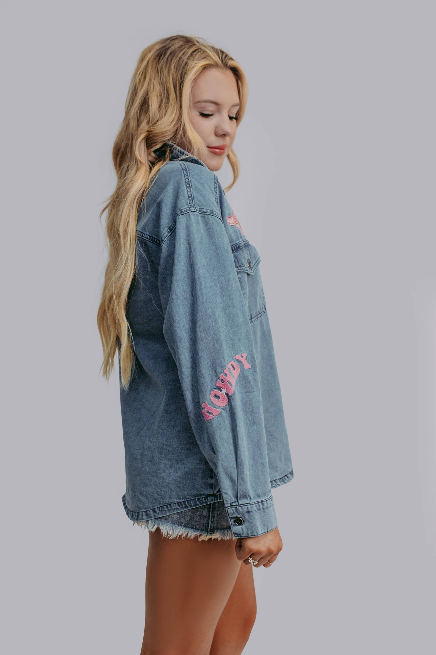 Giddy Up Embroidery Denim Button Up