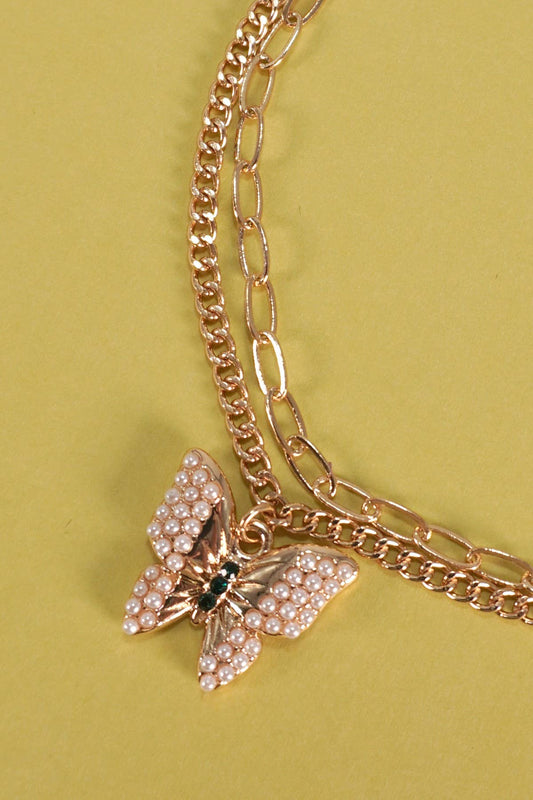 Pearl Butterfly Charm Bracelet