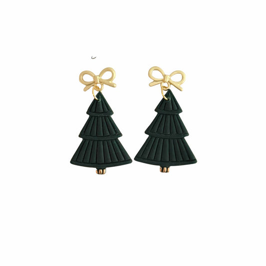 Green Tree Bow Earrings | Christmas Jewelry, Gifts, Winter