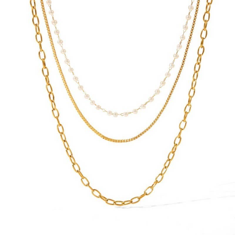 18K STAINLESS STEEL TARNISH FREE LAYERED NECKLACE