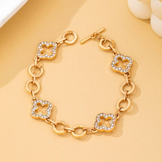 Pave Crystal Clover Link Bracelet With Toggle Clasp