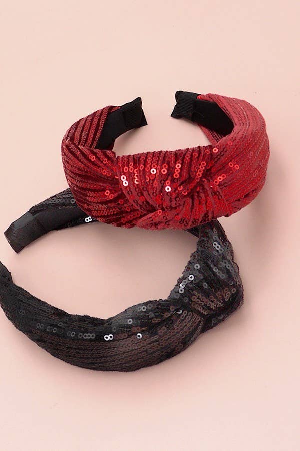 SEQUIN STRIPE EMBELLISHED KNOT HEADBAND