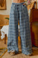 Frayed Detail Plaid Wide Leg Jeans