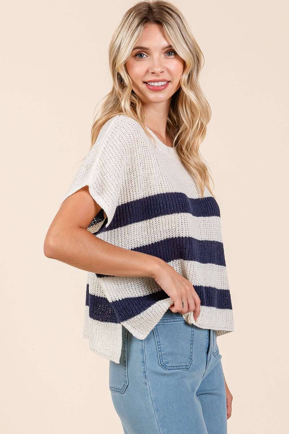 Striped Short Sleeve Sweater