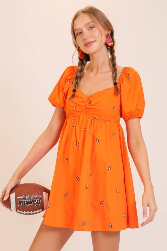 Game Day Puff Sleeve Babydoll Football Dress