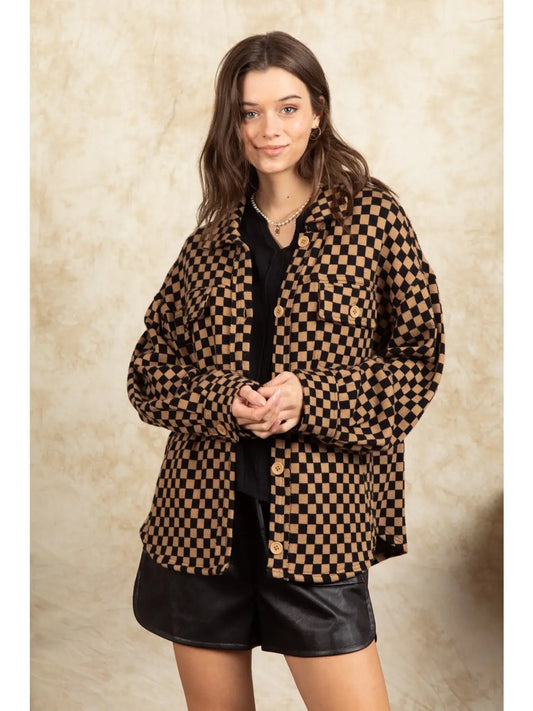 Plus Size Checkered Shacket