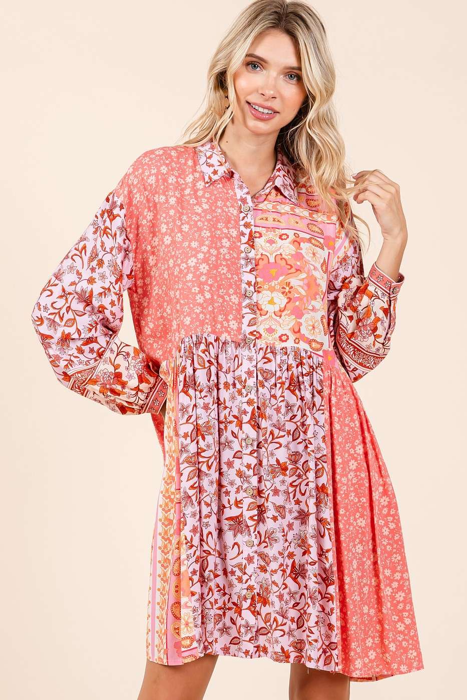 Brushstroke Bloom Mini Shirt Dress