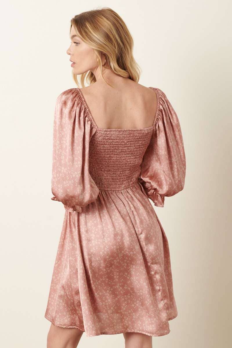 Petal Satin Smocked Mini Dress