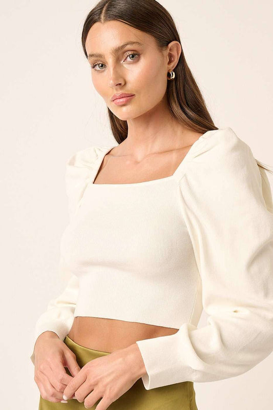 Square Neck Puff Sleeve Crop Top