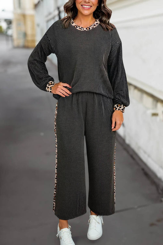 Texture Leopard Patch 2pcs Pant Set