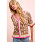 LEOPARD PATTERNED RUFFLED DETAIL BUTTON CARDIGAN