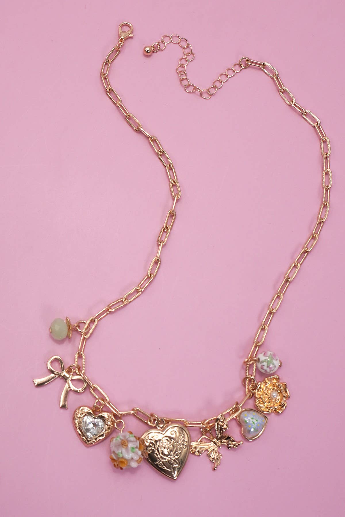 Charm Necklace-Heart Locket Butterfly Bow Flower
