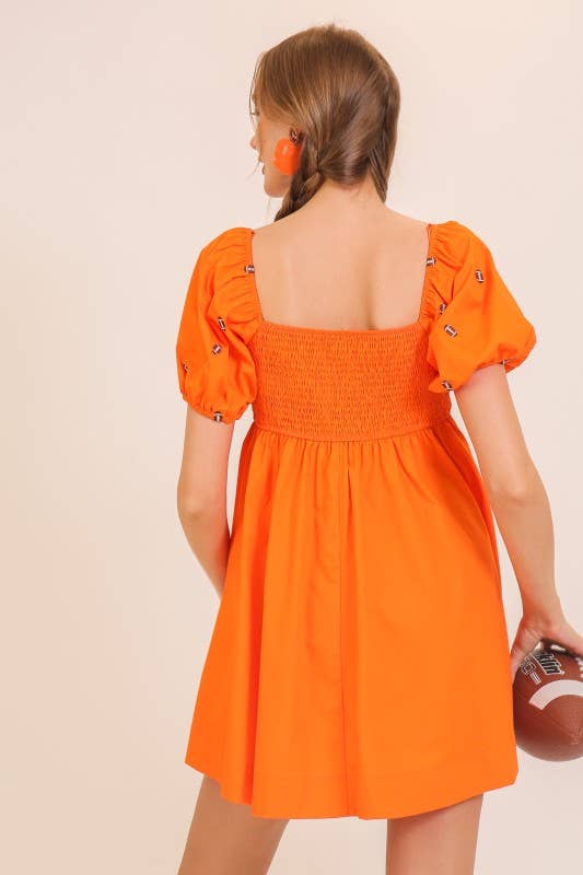 Game Day Puff Sleeve Babydoll Football Dress