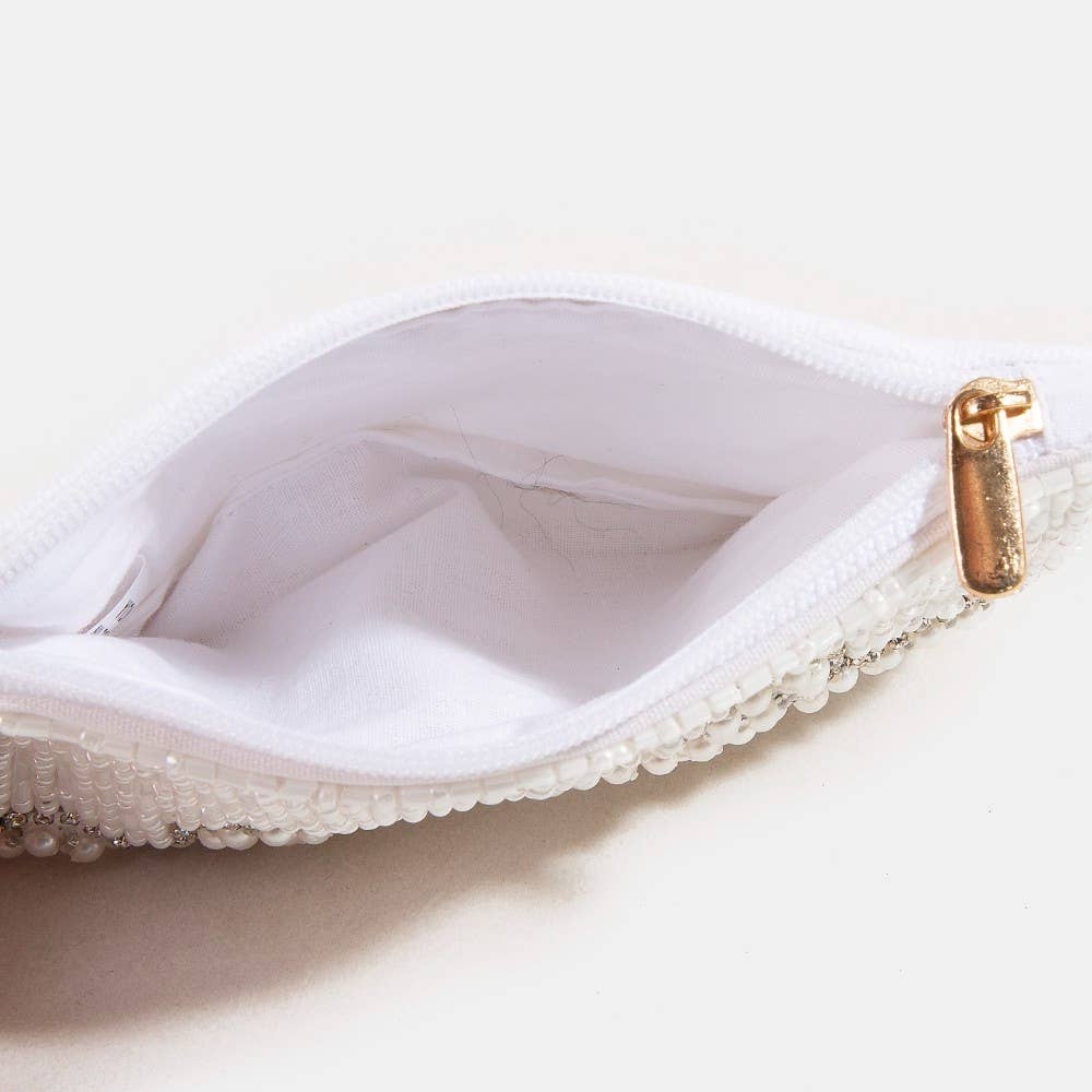 Rhinestone Pearl And Seed Beaded Ribbon Bow Coin Purse