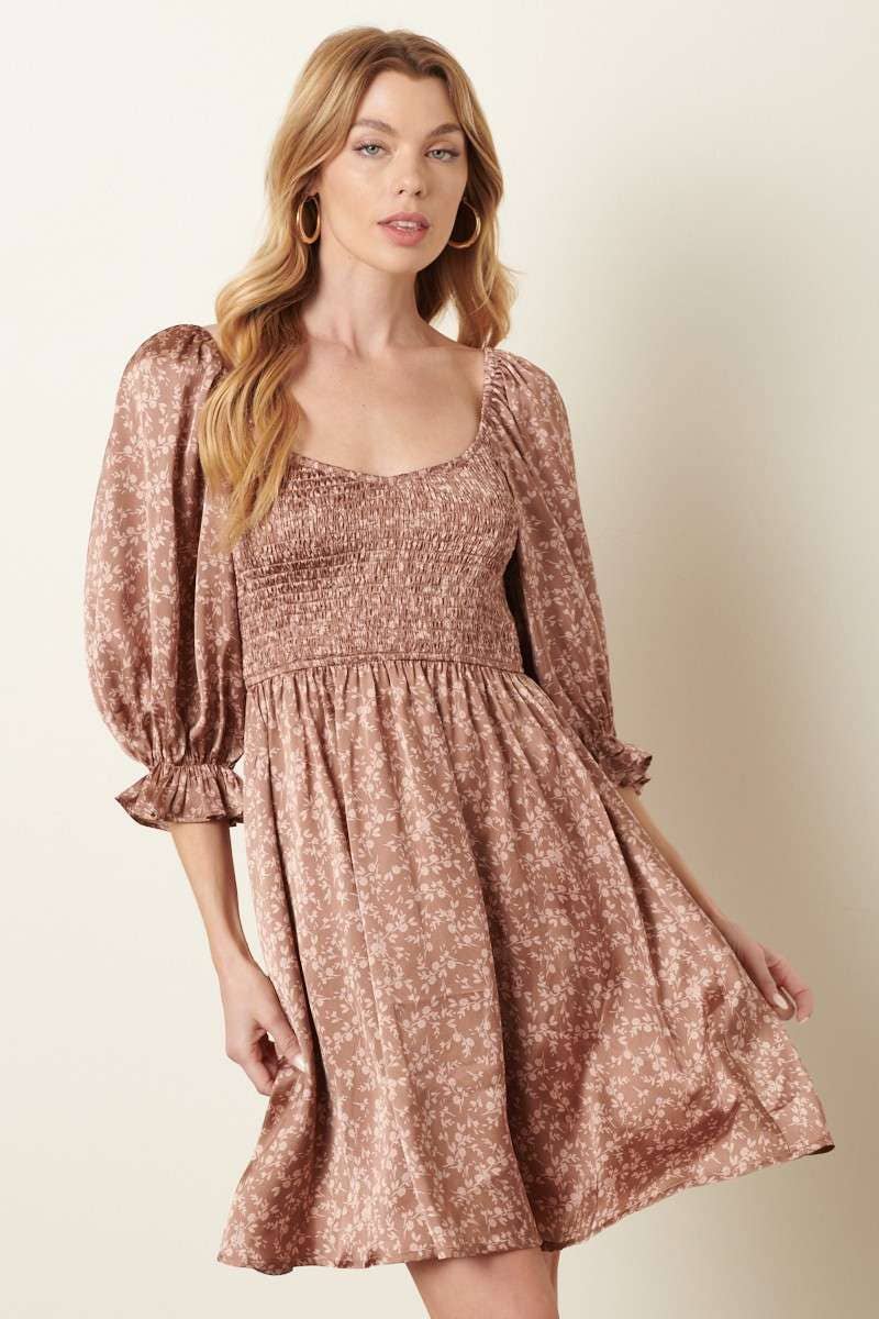 Petal Satin Smocked Mini Dress